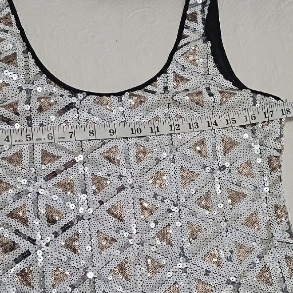 Bebe Sequin Gray and White Tank Top with Black Accents small - Picture 3 of 7